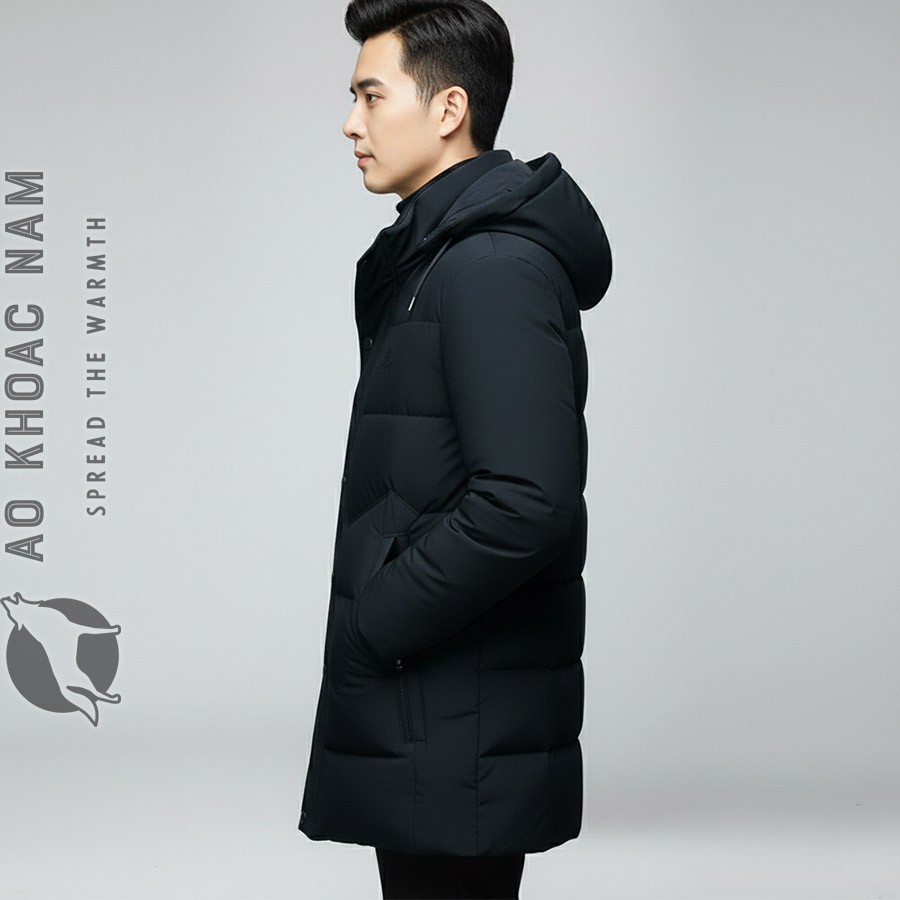 Áo phao xanh đen lót lông hàng hiệu - Ảnh 0